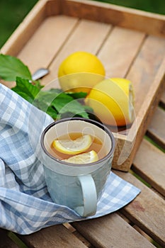 Summer breakfast in beautiful blooming garden