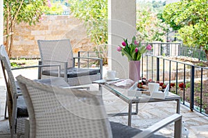 Summer breakfast served on the terrace