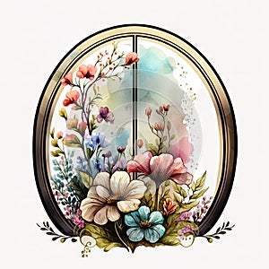 Summer Breeze Window Display with Colorful Flower Watercolor - Generative AI