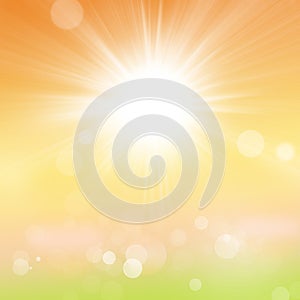 Summer Bright Sun Abstract Nature Background with Green Field