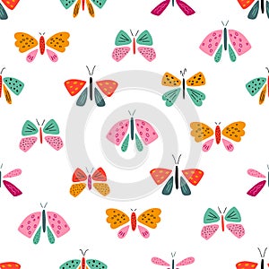 Summer butterfly pattern. Cute childish flying insects repeat background, vector textile design