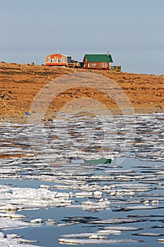 Summer cabins on the Northwest Passage near Cambridge Bay, Nunavut