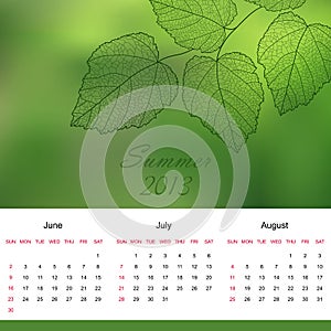 Summer calendar page of new 2013 year vector