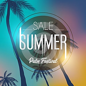 Summer california tumblr backgrounds set with palms, sky and sunset. Summer placard poster flyer invitation card. photo