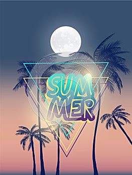 Summer california tumblr backgrounds set with palms, sky and sunset. Summer placard poster flyer invitation card. Summertime.