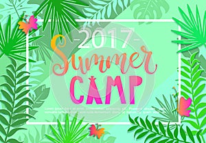 Summer camp 2017 lettering on jungle background.