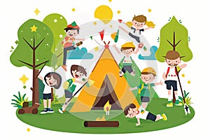 summer camp cartoon vector on white background Generative AI