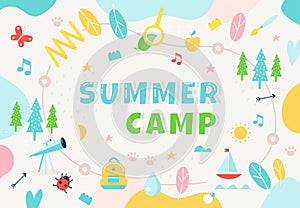 Summer Camp, Community Center Club or Outdoor School. Colorful Banner for Kids Programs. Educational Activities and