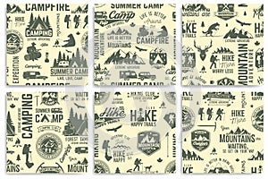 Summer camp and Hiking seamless pattern or background.