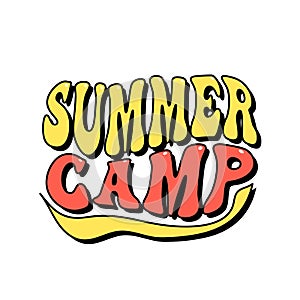 summer camp lettering, groovy aesthetic t shirt design, bright retro style vector illustration