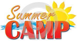 Summer Camp Logo with Sun and Waves