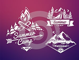 Summer camp and national park typography design on colored background