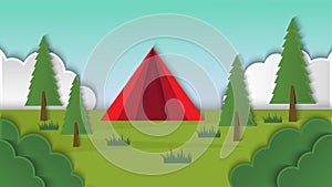 Summer camp outdoor cartoon background vector with paper cut style