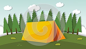 Summer camp outdoor cartoon background vector with paper cut style