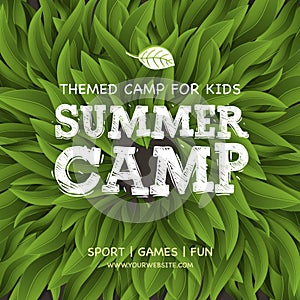 Summer Camp poster, themed camp for kids, vector image