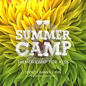 Summer Camp poster, themed camp for kids, vector image