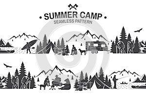 Summer camp seamless pattern. Vector illustration.