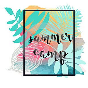 Summer camp , themed vacation poster, vector illustration.