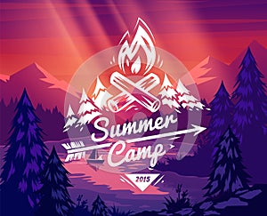 Summer camp typography design on vector background