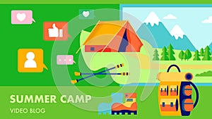 Summer Camp Video Blog Flat Vector Illustration