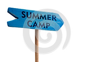 Summer camp wooden sign board arrow