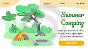 Summer Camping Banner, Tent, Backpack, Campfire