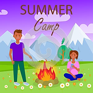 Summer Camping Holiday Flat Illustration with Text