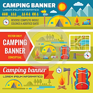 Summer camping - mountain expedition adventures - vector decorative banners set in flat style design trend photo