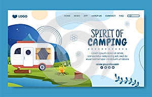 Summer Camping Social Media Landing Page Template Flat Cartoon Background Vector Illustration
