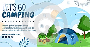 Summer Camping Social Media Post Template Flat Cartoon Background Vector Illustration