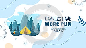 Summer Camping Social Media Video Channel Template Flat Cartoon Background Vector Illustration
