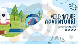 Summer Camping Social Media Video Thumbnail Template Flat Cartoon Background Vector Illustration