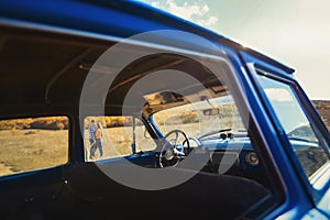 Summer car travel freedom woman in Yosemite National Park with arms raised up cheerful and happy. Summer road trip