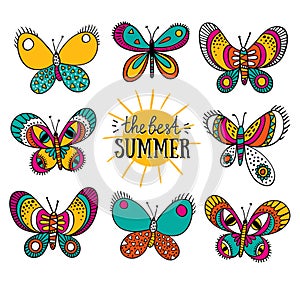 Summer card with butterflies and stylish lettering - 'the best summer'.