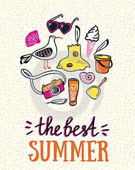 Summer card with hand drawn stylish lettering - 'the best summer'