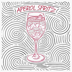 Summer Card With The Lettering - Aperol Spritz. Handwritten Swirl Pattern With Cocktail In Glass.