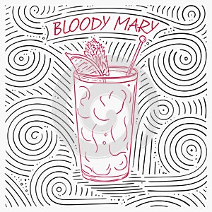 Summer Card With The Lettering - Bloody Mary. Handwritten Swirl Pattern With Cocktail In Glass.