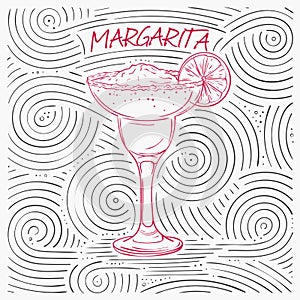 Summer Card With The Lettering - Margarita. Handwritten Swirl Pattern With Cocktail In Glass.