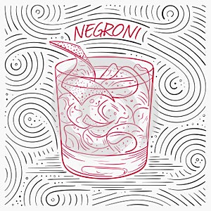 Summer Card With The Lettering - Negroni. Handwritten Swirl Pattern With Cocktail In Glass.