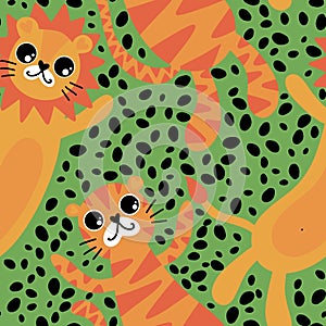 Summer cartoon animals seamless lion and tiger pattern for wrapping paper and fabrics and kids party accessories