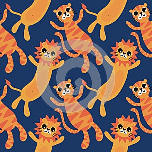 Summer cartoon animals seamless lion and tiger pattern for wrapping paper and fabrics and kids party accessories