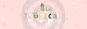 Summer cartoon doodle hand drawn tropical vector elements