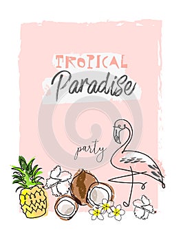 Summer cartoon doodle hand drawn tropical vector elements