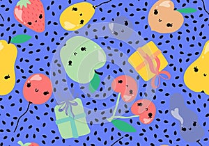 Summer cartoon fruit seamless apples and cherry and peaches and plums and pears pattern for birthday gifts