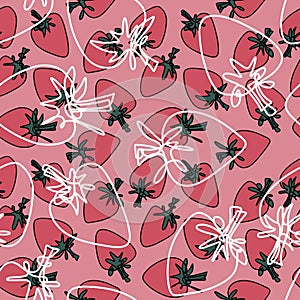 Summer cartoon line art berries seamless strawberry fruit pattern for wrapping paper and fabrics and kids clothes print