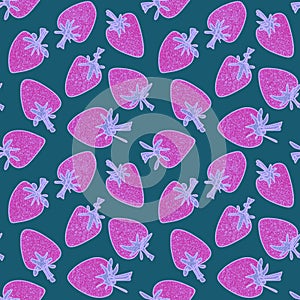 Summer cartoon line art berries seamless strawberry fruit pattern for wrapping paper and fabrics and kids clothes print