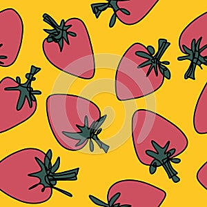 Summer cartoon line art berries seamless strawberry fruit pattern for wrapping paper and fabrics and kids clothes print