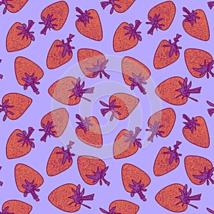 Summer cartoon line art berries seamless strawberry fruit pattern for wrapping paper and fabrics and kids clothes print