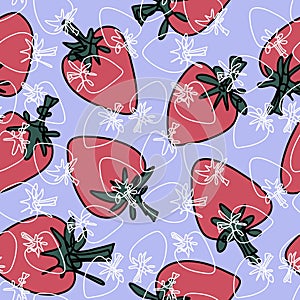 Summer cartoon line art berries seamless strawberry fruit pattern for wrapping paper and fabrics and kids clothes print