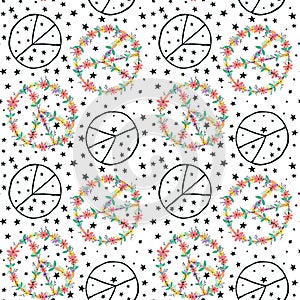 Summer cartoon seamless peace sign and flower pattern for wrapping paper and fabrics and linens